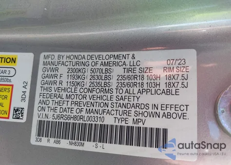 2024 Honda Cr-V Hybrid Sport-L z USA, uszkodzony, nr VIN 5J6RS6H80RL003310